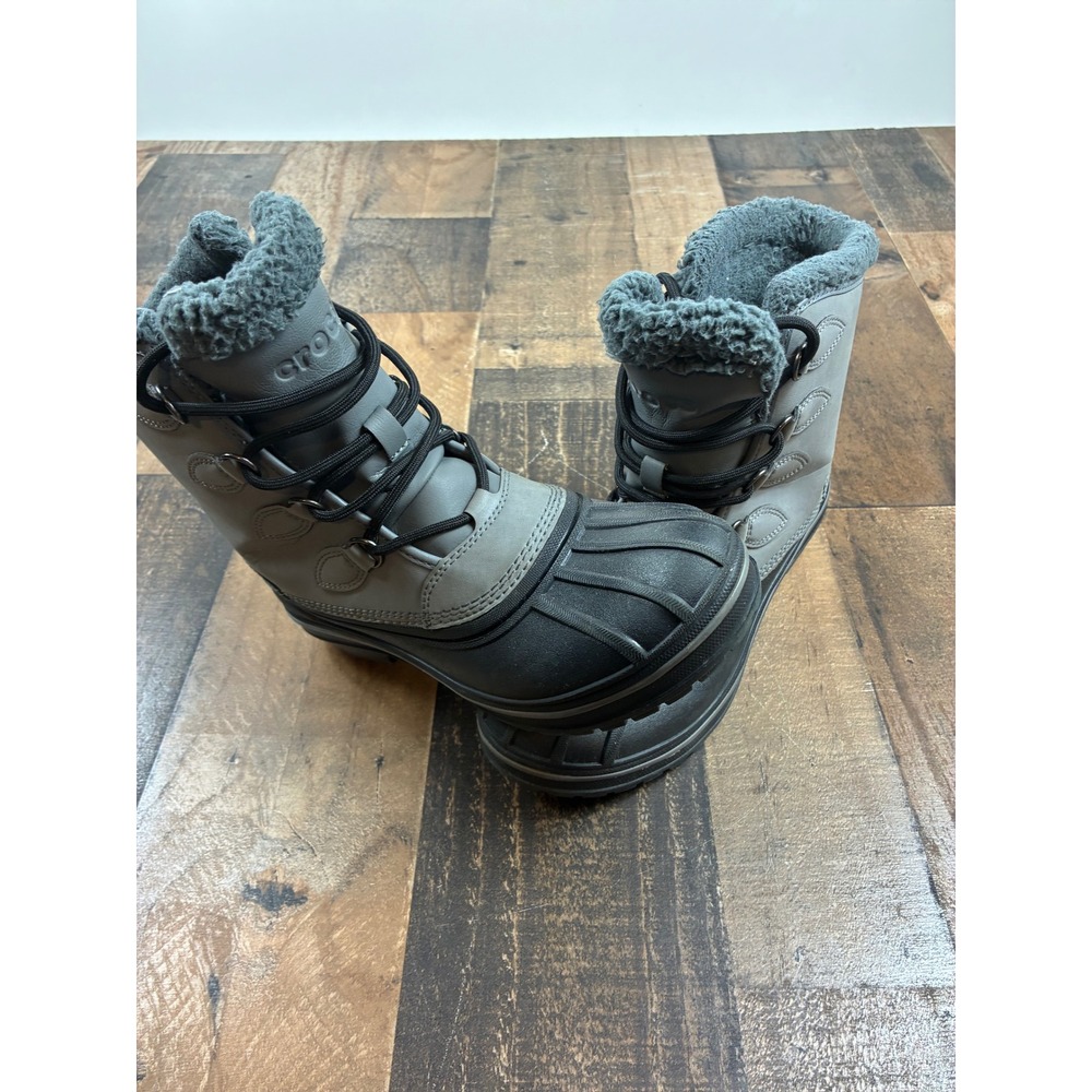 Crocs AllCast II Luxe Winter Boots Grey Black Faux Fur Lined Mens 6 Womens 8